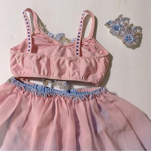 Glamour solo dance costume 2 piece blue pink embellished EUC LC child - Picture 8 of 14
